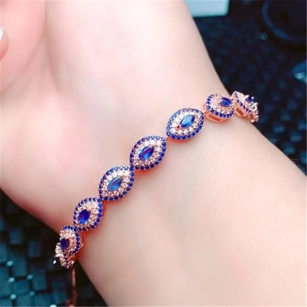 925 Sterling Silver Natural Sapphire Gemstone Bracelet. for Women