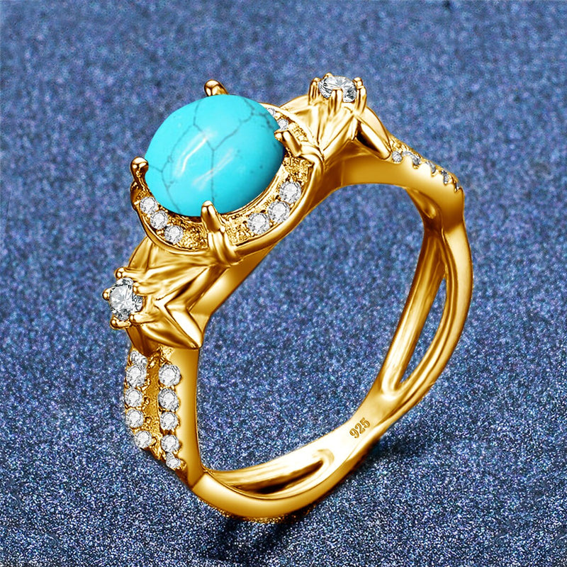 Silver 925 Turquoise Flower Ring for Woman