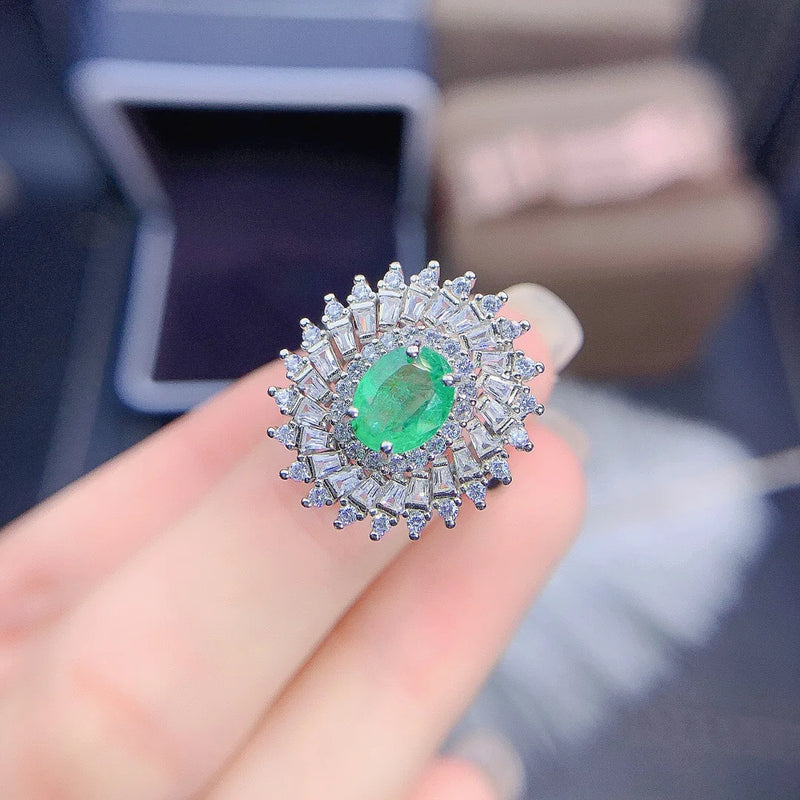 925 Sterling Silver Emerald Ring for Women