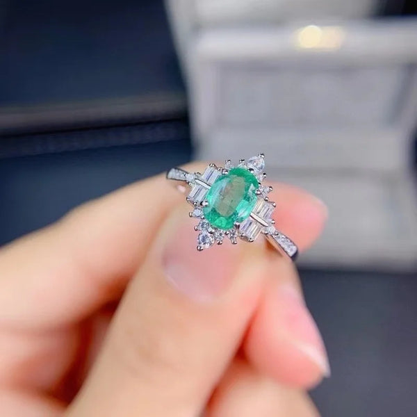 925 Silver Emerald Ring, Customizable Size, Deep Color