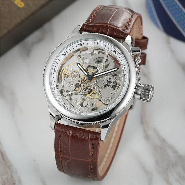 Stainless Steel Automatic Mechanical Skeleton Watch for Men