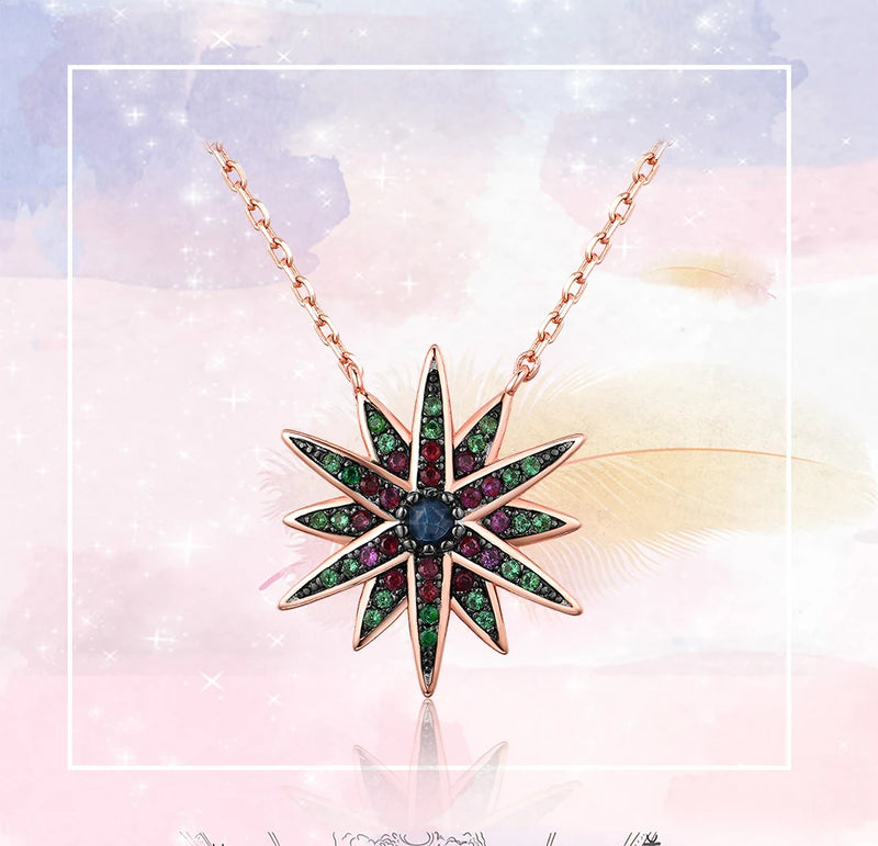 925 Sterling Silver Colorful Star Statement Necklace for Women