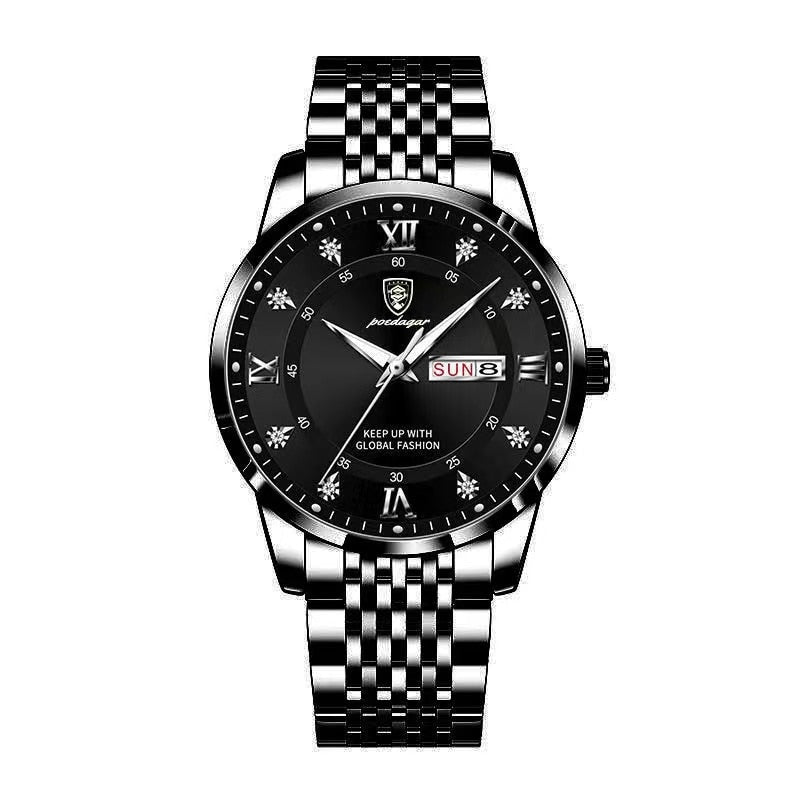 Stainless Steel Watch with Luminous, Date, Week Functions for Men