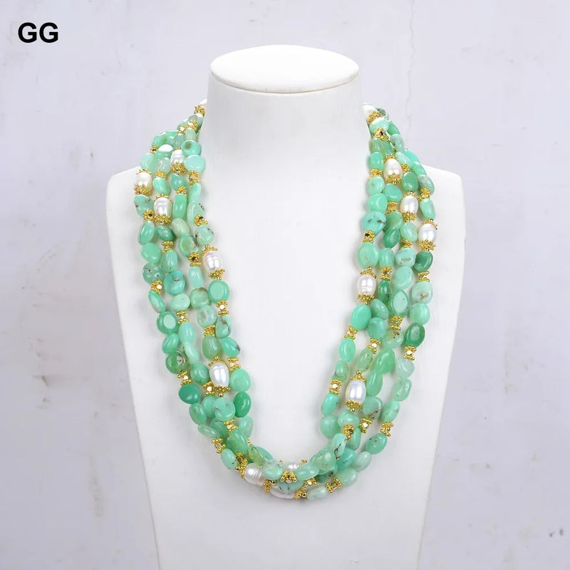 White Rice Pearl and Chrysoprase Necklace for Women