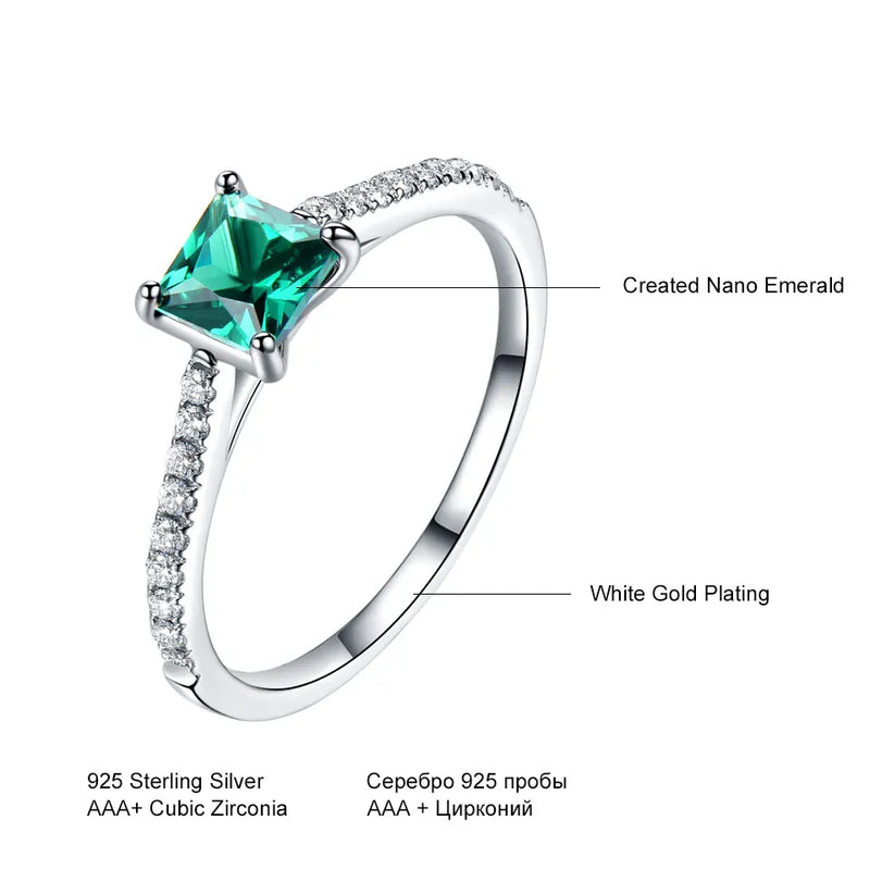 925 Sterling Silver Green Emerald Ring for Women