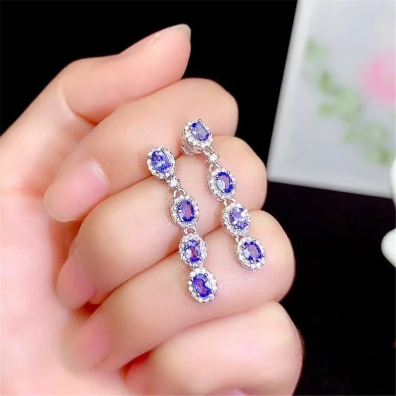 925 Sterling Silver Tanzanite Earrings for Women