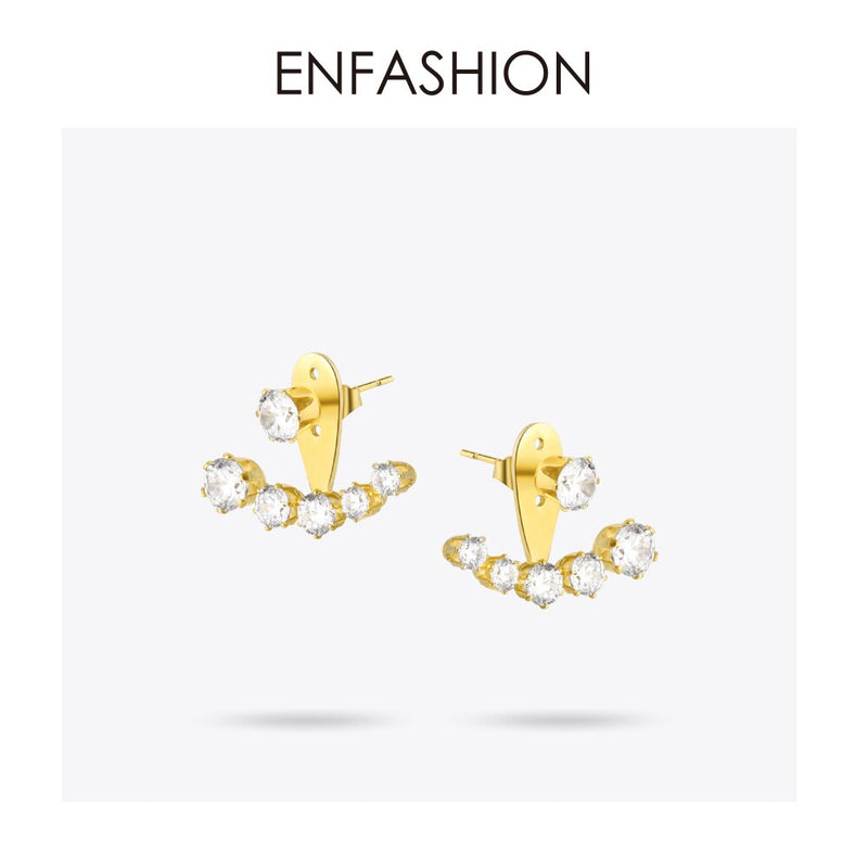 Enfashion Crystal Earrings Gold Color Zirconia Stone Stud Earrings Stainless Steel Earring For Women Jewelry Wholesale E5208