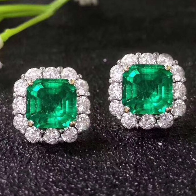 Sterling Silver Emerald Diamond Earrings for Her