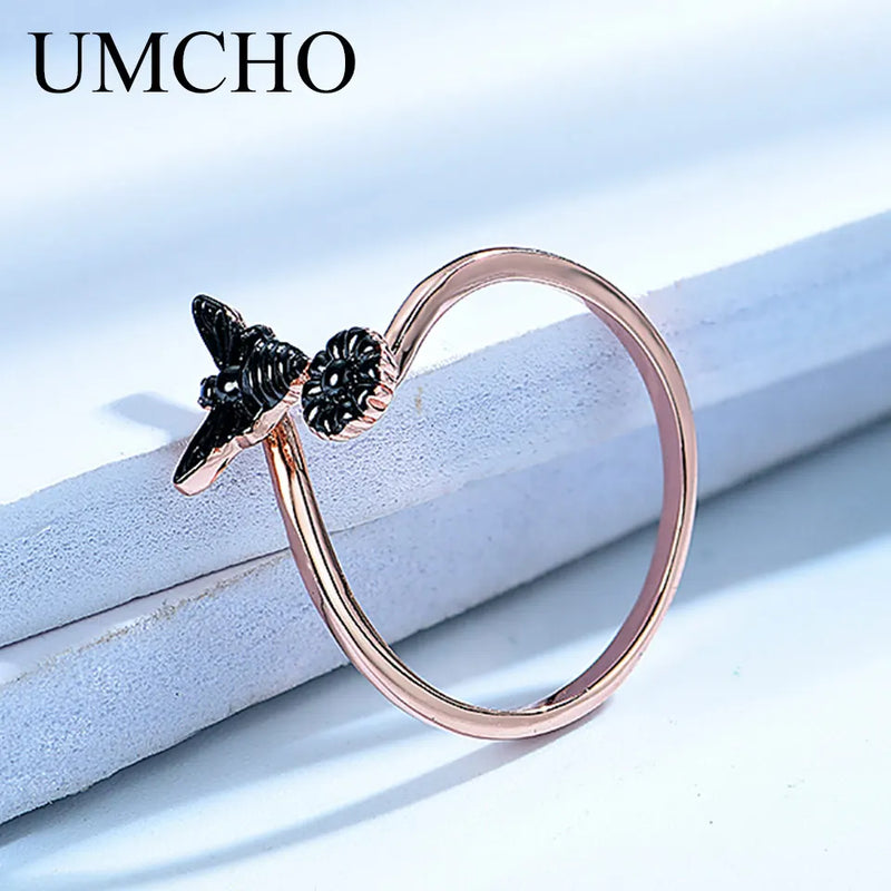 Silver Bee Flower Adjustable Rings for Women