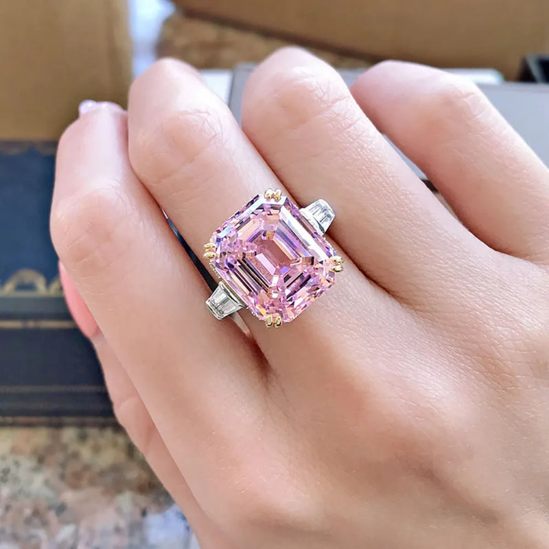 Sterling Silver Simulated Topaz Pink Quartz Diamond Ring for Women