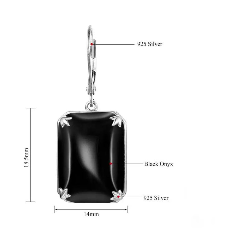 925 Sterling Silver Black Onyx Drop Earrings for Women