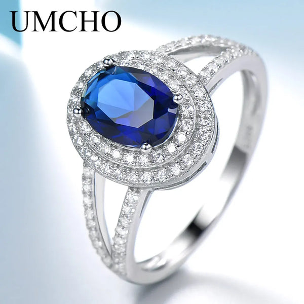 925 Sterling Silver Oval Sapphire and Zircon Ring for Women