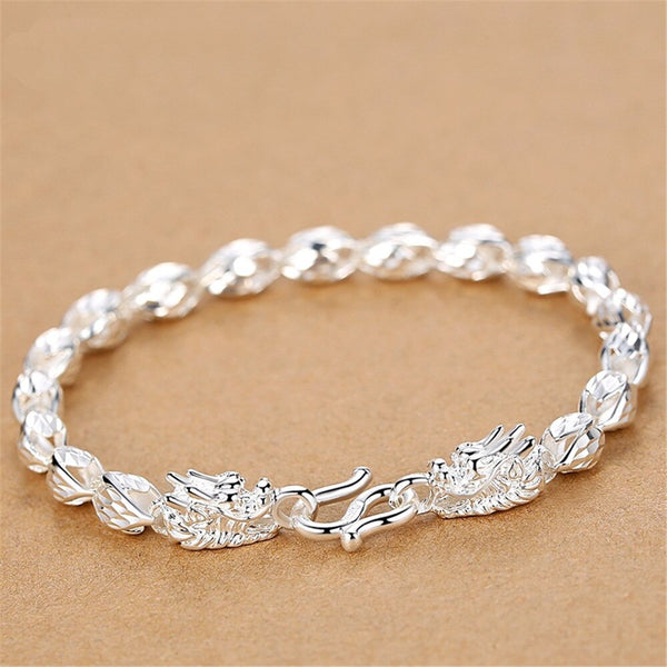 White Gold Sterling Silver 925 Dragon Chain Bracelets for Men