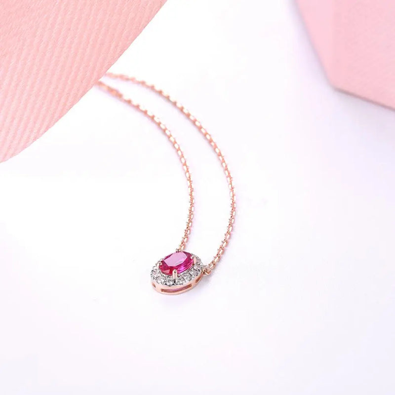 14K Rose Gold Ruby & Diamond Pendant for Women