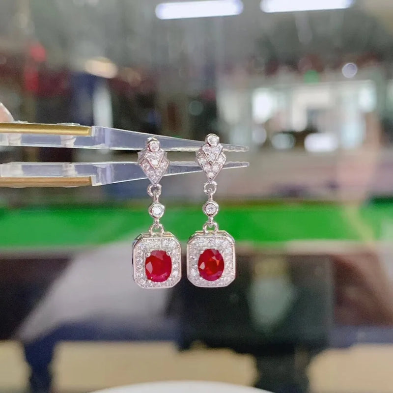 Silver Natural Ruby Dangler Earrings for Women