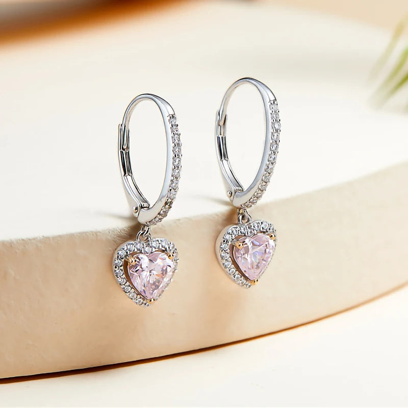 S925 Sterling Silver Heart-Shaped Diamond Earrings