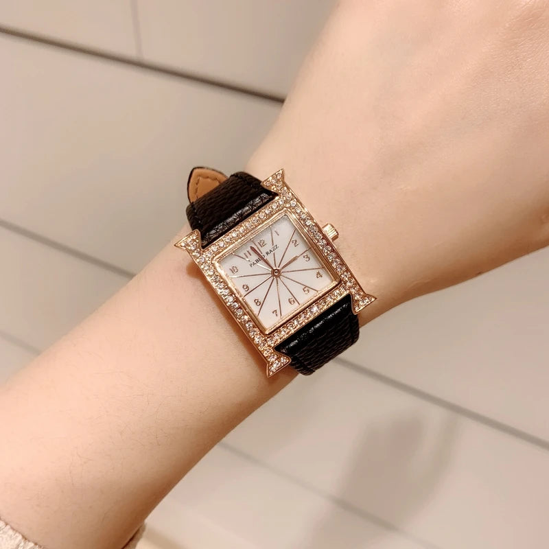 Luxury Diamond Women's Wristwatch with Leather Band and Orange Jewelry Details