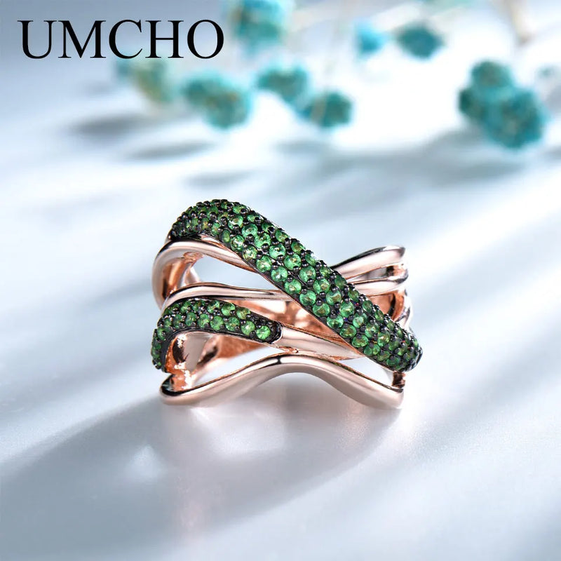 925 Sterling Silver Simulated Emerald Geometric Ring for Women