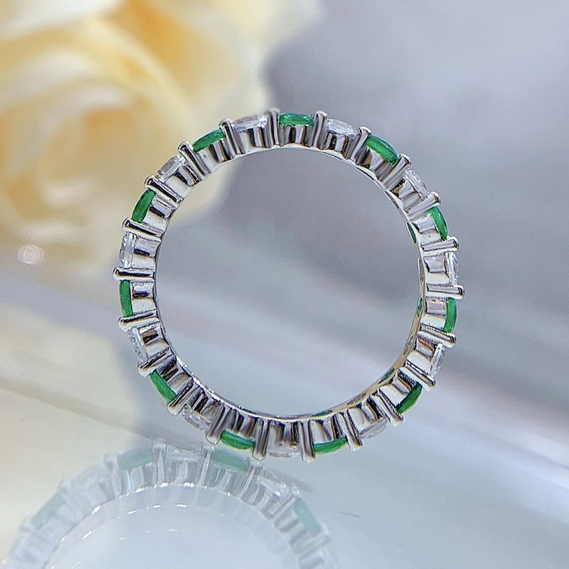 925 Sterling Silver Emerald and Diamond Rings for Women