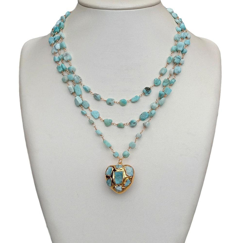 Sterling Silver Blue Larimar Heart Pendant Necklace for Women