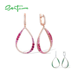 925 Sterling Silver Pink Red Gradual CZ Dangling Earrings for Women