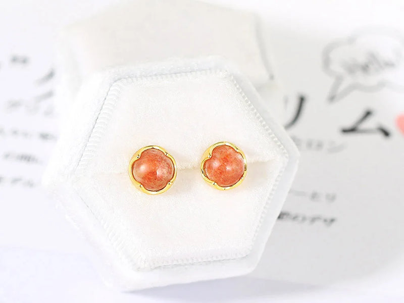 Sterling Silver Sunstone Stud Earrings with 14K Gold Plating for Women