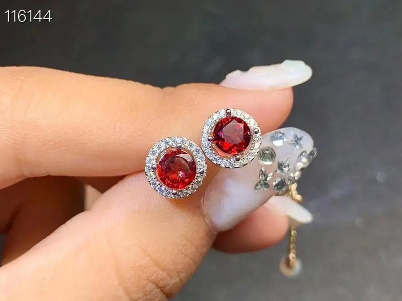 925 Silver, Natural Garnet Ear Studs for Lady