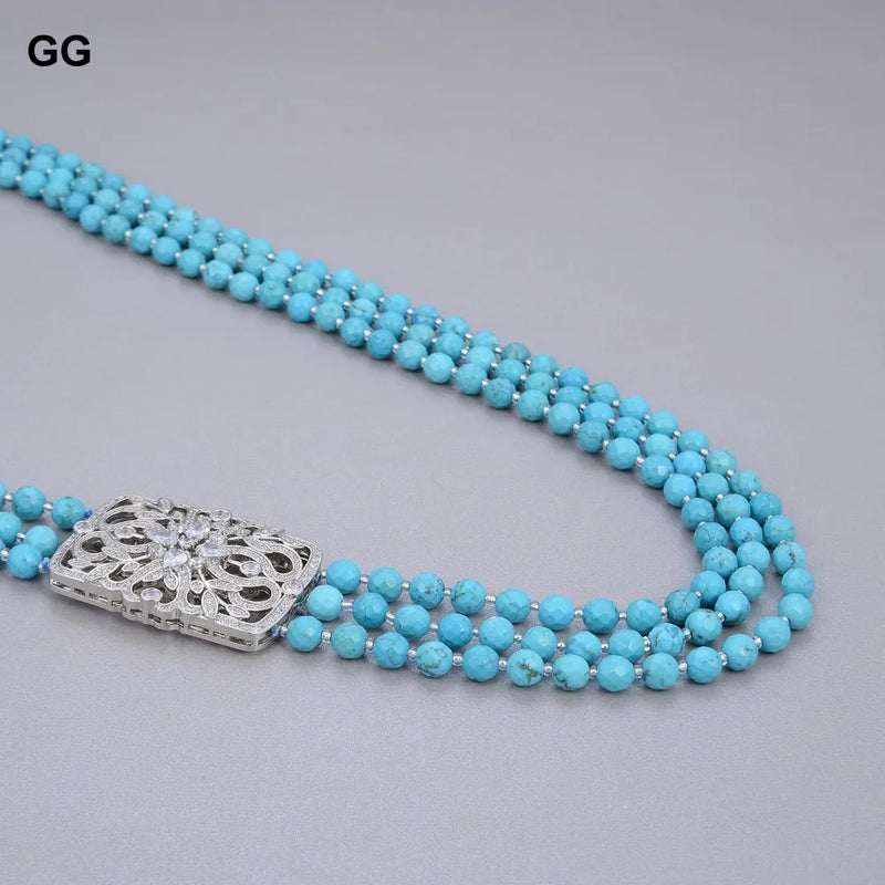 Sterling Silver Faceted Turquoise Round Necklace for Women