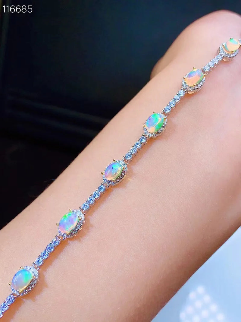 925 Sterling Silver Black Opal Bracelet for Women