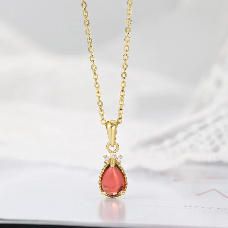 14K Gold Plated Sterling Silver Waterdrop Garnet Jewelry Set for Women