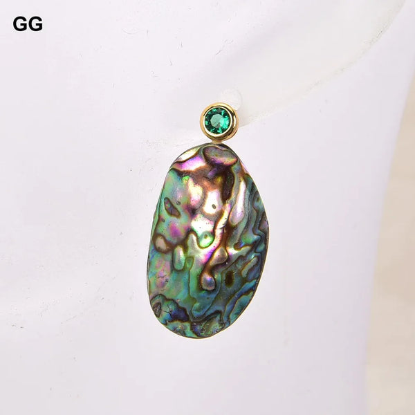 Sterling Silver Natural Abalone Shell Cubic Zirconia Pave Stud Earrings for Women