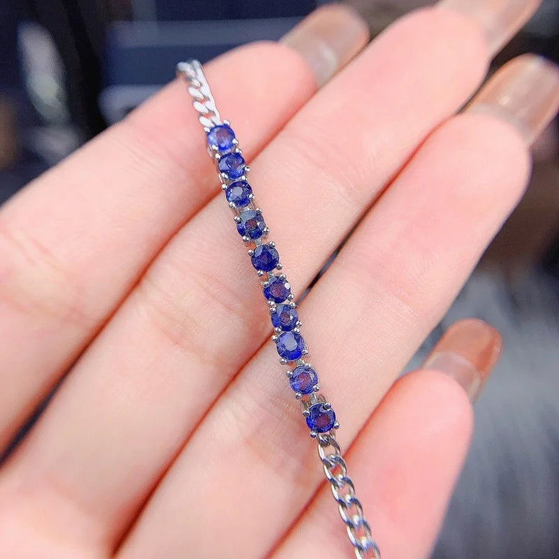 925 Silver Dark Blue Sapphire Gemstone Bracelet 	for Women