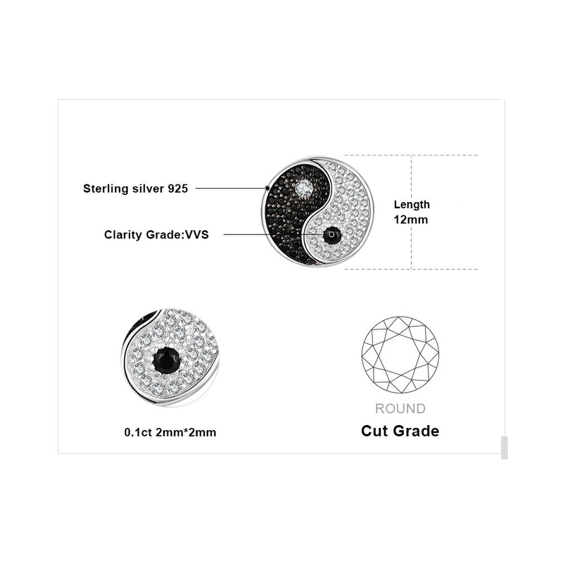 925 Sterling Silver Black Spinel Round Coin Stud Earrings for Women