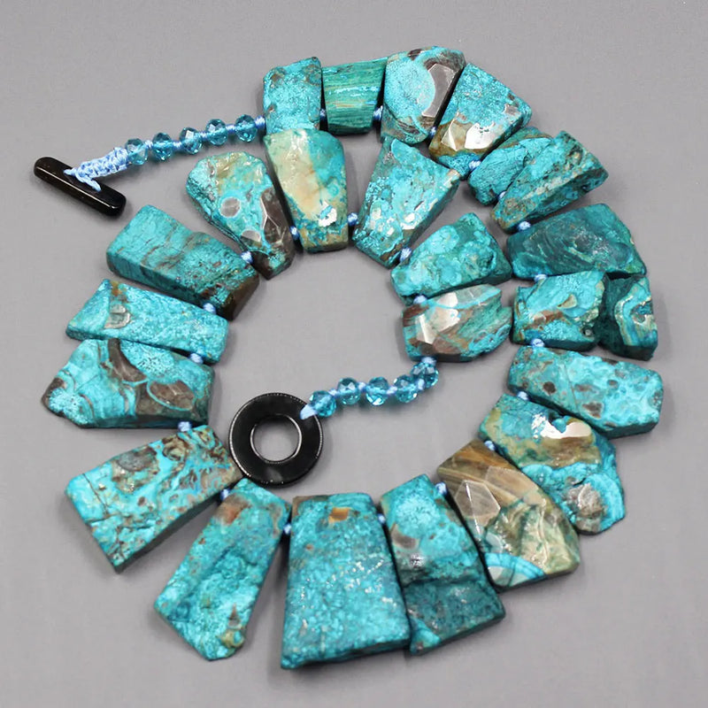 Sterling Silver Blue Ocean Jasper Slab Nugget Necklace for Lady