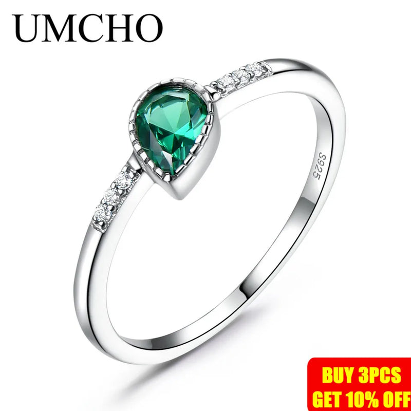 925 Sterling Silver Emerald Engagement Wedding Rings for Women