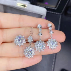 925 Sterling Silver 1 ctw White Moissanite Flower Jewelry Set for Women