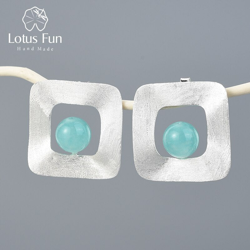 925 Sterling Silver Lotus Fun Natural Stone Stud Earrings for Women