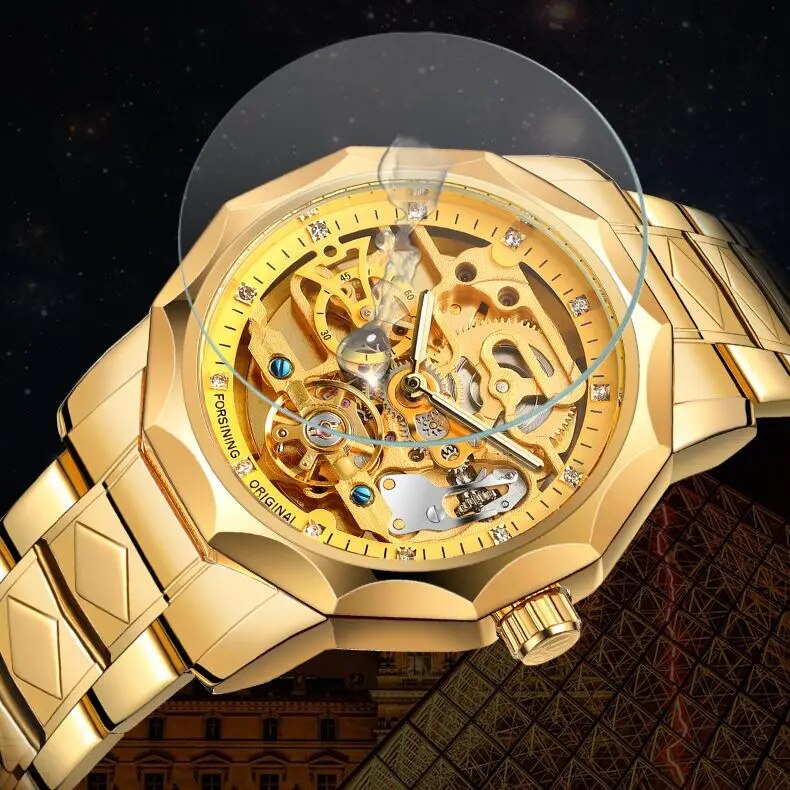 Stainless Steel Diamond Skeleton Tourbillon Automatic Men's Watch