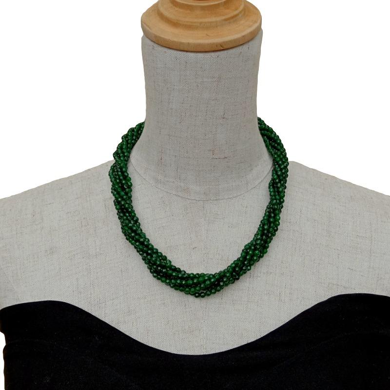 Sterling Silver Green Jade and Cubic Zirconia Multi-Strand Necklace for Women