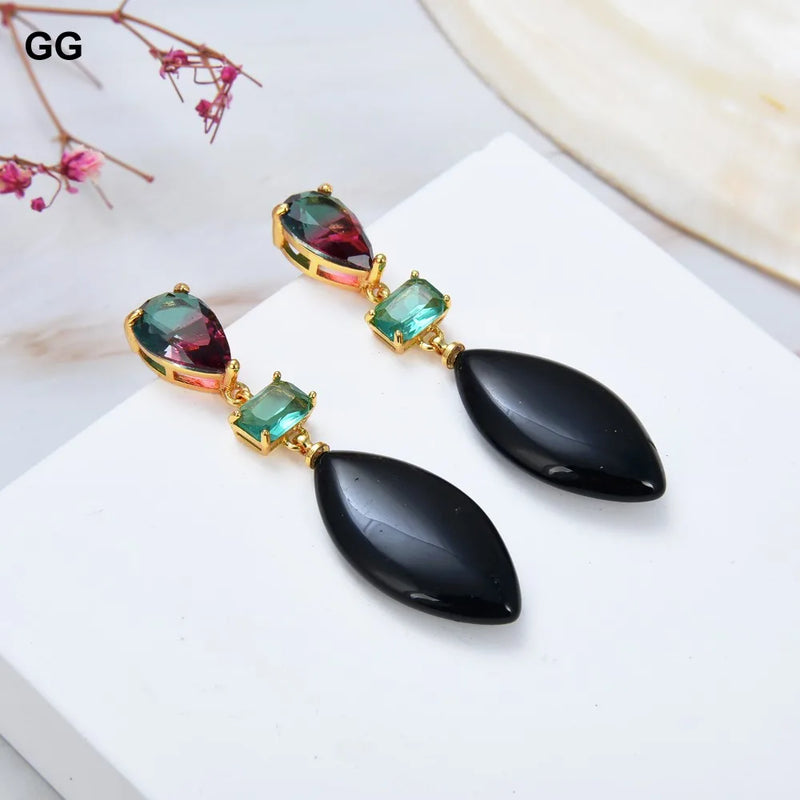 Natural Stone Multi Color Crystal Black Onyx Dangle Stud Earrings for Women