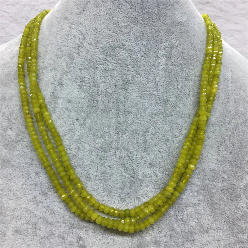 Gold Olivine Green Peridot Necklace, 1/3/6 Strands Faceted Beaded Chain Choker for Women.