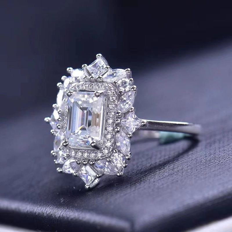 925 Silver 2.00 ctw Emerald Cut Moissanite Ring for Women