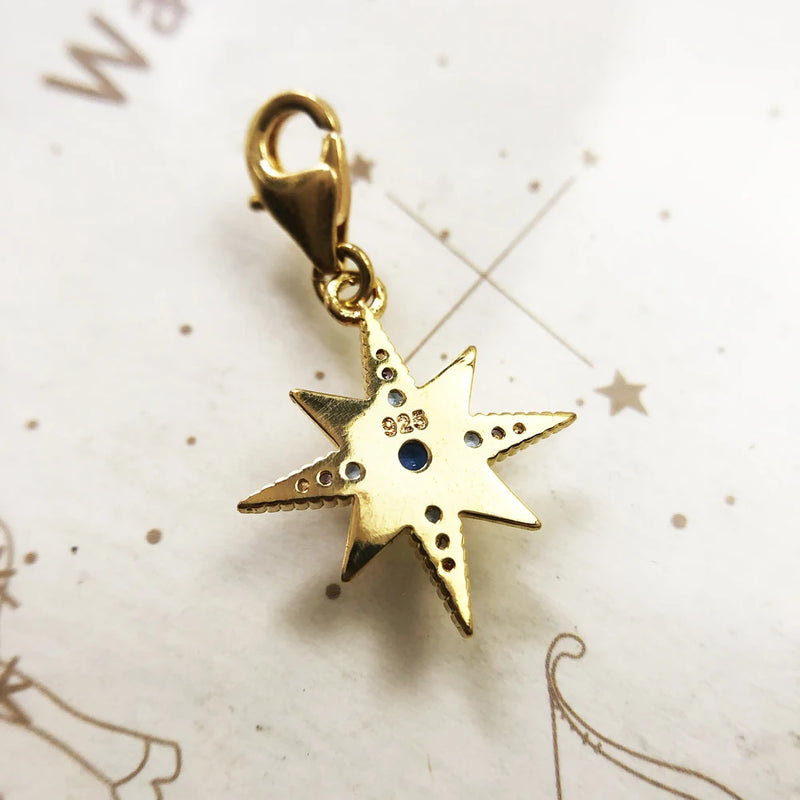 925 Sterling Silver Lucky Golden Royalty Star Pendant Charm for Women