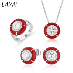 Sterling Silver 925 Zircon, Enamel Necklace and Earrinng Set for Women