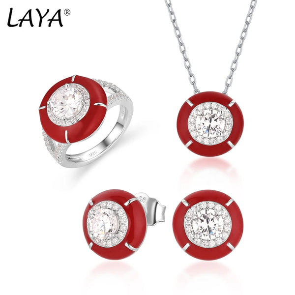 Sterling Silver 925 Zircon, Enamel Necklace and Earrinng Set for Women