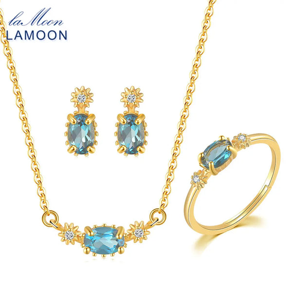 925 Silver and 14K Gold London Blue Topaz Jewelry Set for Women