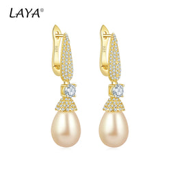 925 Sterling Silver Zircon Shell Pearl Dangle Earrings for Women