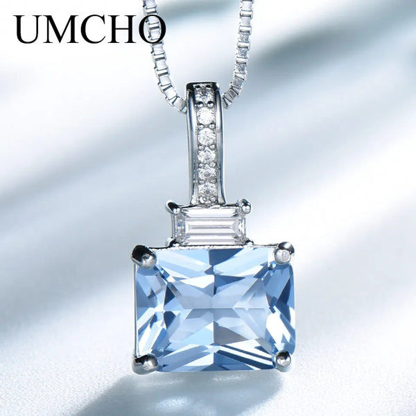 Sterling Silver Sky Blue Topaz Pendant Necklace for Women