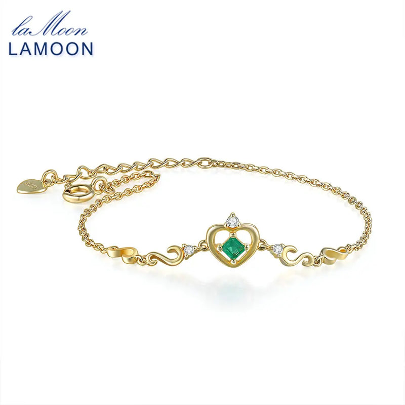 14K Yellow Gold Plated Charm Bracelet with 0.2ct Emerald for Women