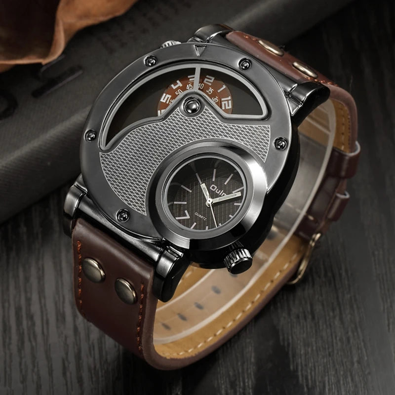 Stylish Two-Zone Luxury Men's Leather Watch